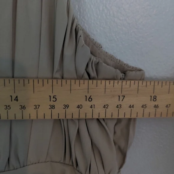 Anne Klein Dress Fit Flare Baby Doll Midi Size 12P Beige Pleated Lined Summer - Picture 6 of 13